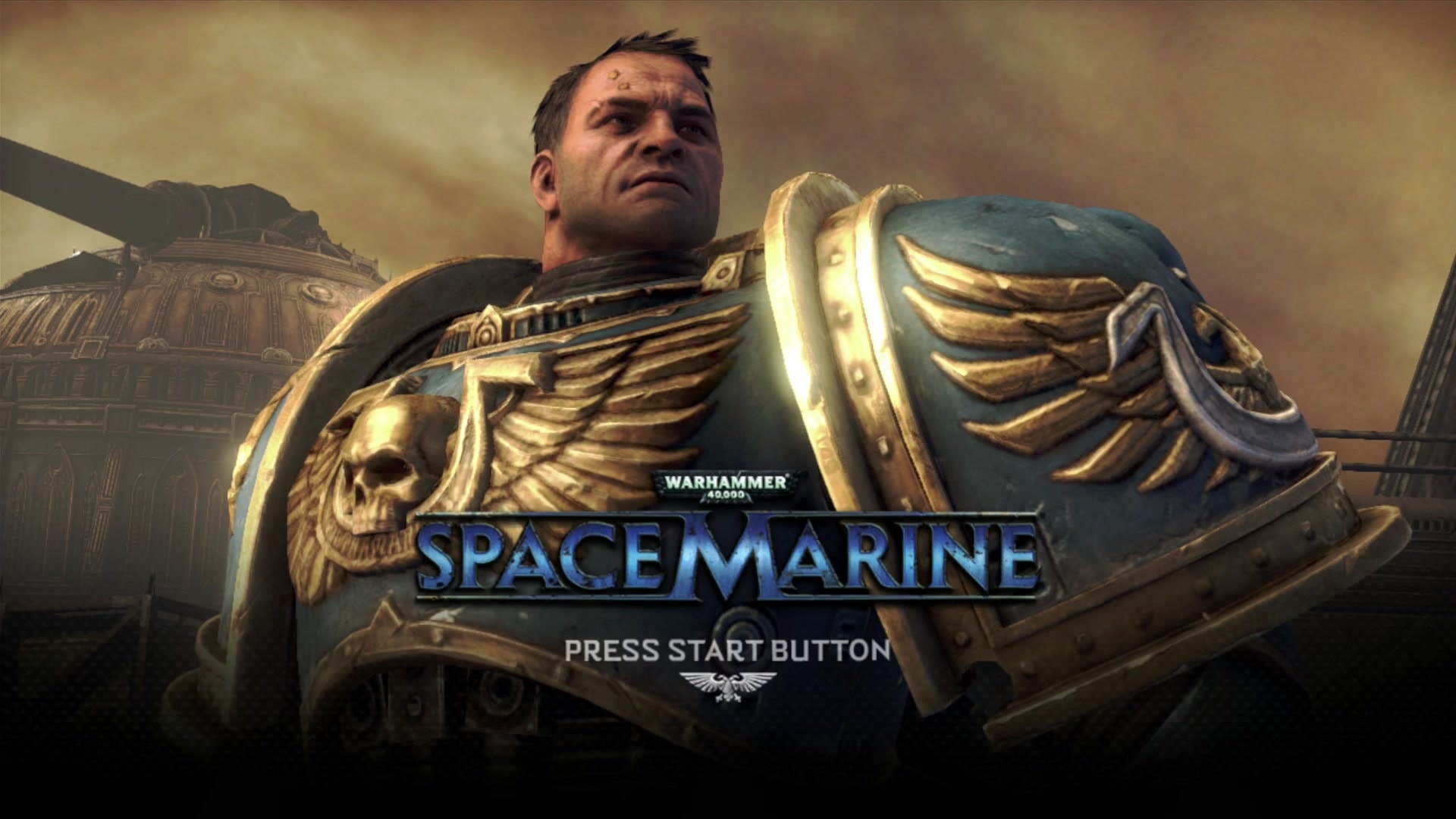Warhammer 40,000: Space Marine title screen for Xbox 360